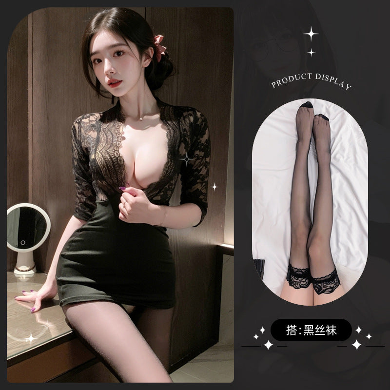 LS Sexy Underwear Sexy Secretary Hip Skirt Cosplay Sexy Lace Uniform miniskirt 8136