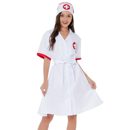 Foreign Trade Amazon European and American Sexy White Sexy Lingerie Halloween Cos Female Nurse Suit Cosplay Suit