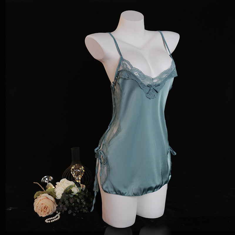 LS Sexy Lingerie Pajamas Sexy Uniform Passionate Temptation Free Lace Suspender Nightgown Home Clothes