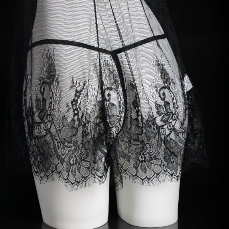 LS Sexy Underwear Sexy Eyelashes Lace Sling Pajamas Nightwear Perspective Temptation suit Home Clothes