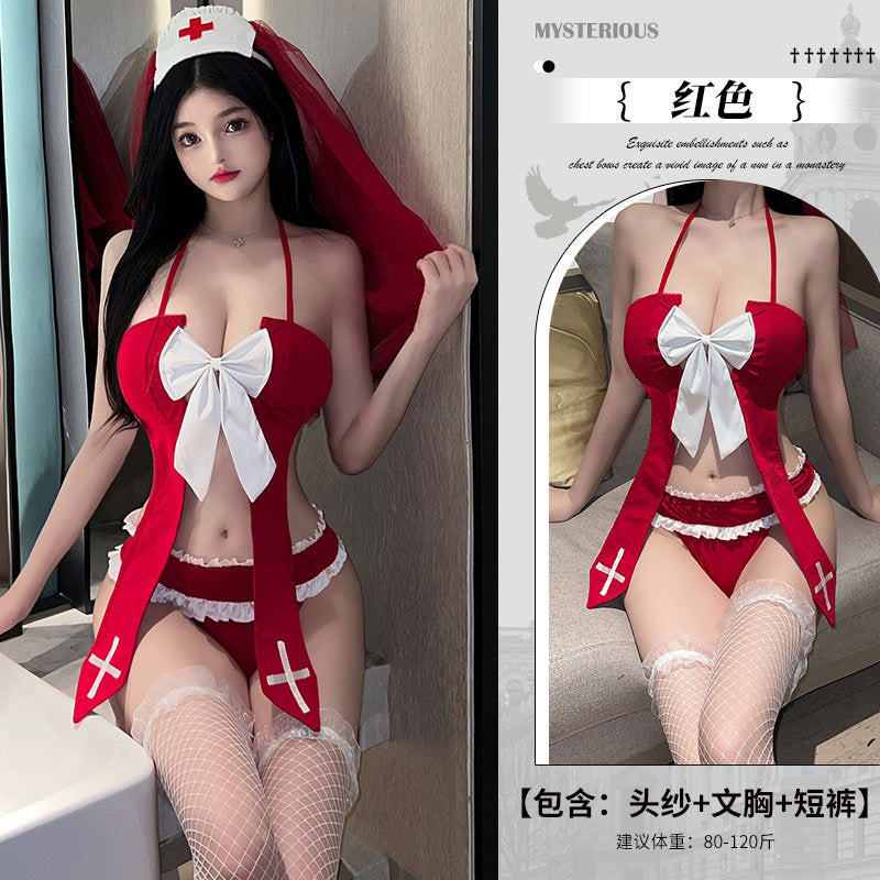 Sexy Lingerie, Nun, Small Breast Uniform, Temptation, No Need to Take Off Pajamas, Female Pure Desire, Halloween Sexy Couple Nun Suit