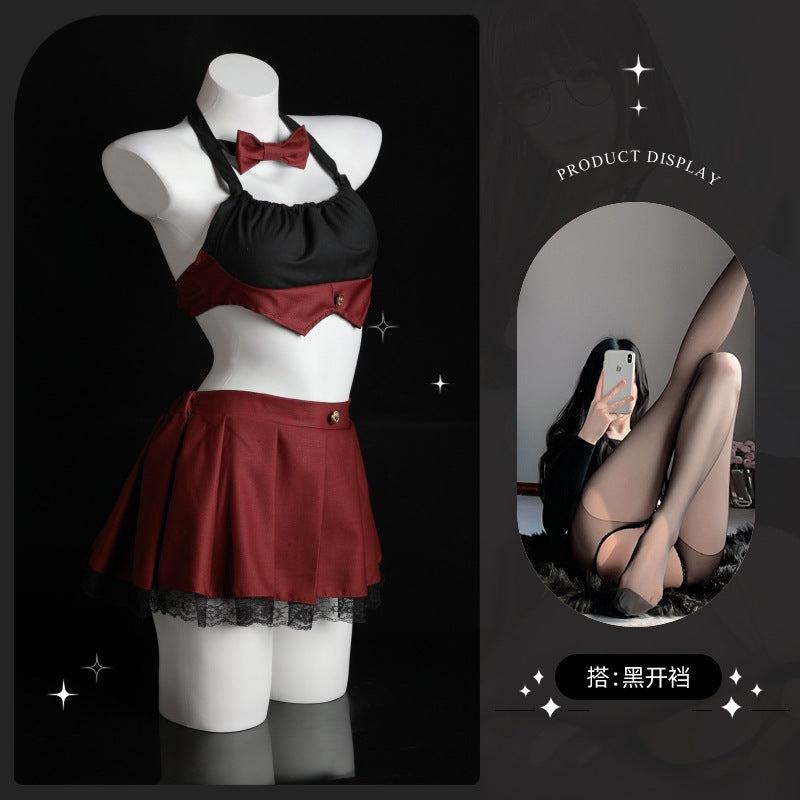 LS Sexy Lingerie Sexy Halter Jk Student Pleated Skirt Uniform Suit Cosplay Cute 8215