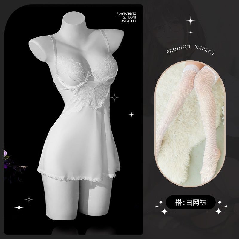 LS Sexy Underwear Sexy Sling Lace Tempting Nightdress Hot Perspective Uniform Attractive Pajamas 8619