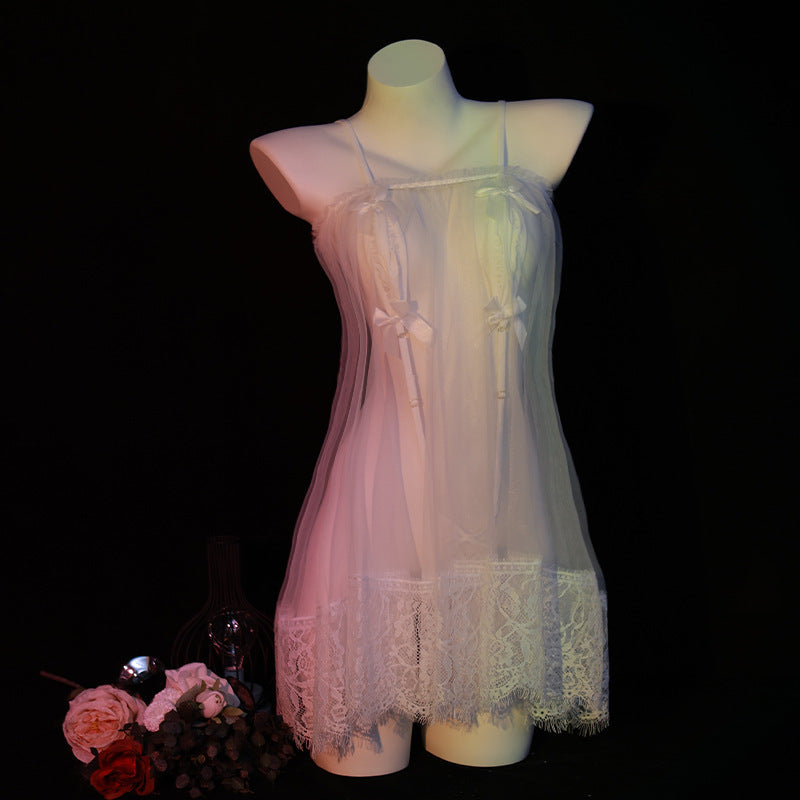 LS Sexy Underwear Women Ice Silk Sexy Pajamas Glamour Mesh Women Sexy Lace Nightgown 9153