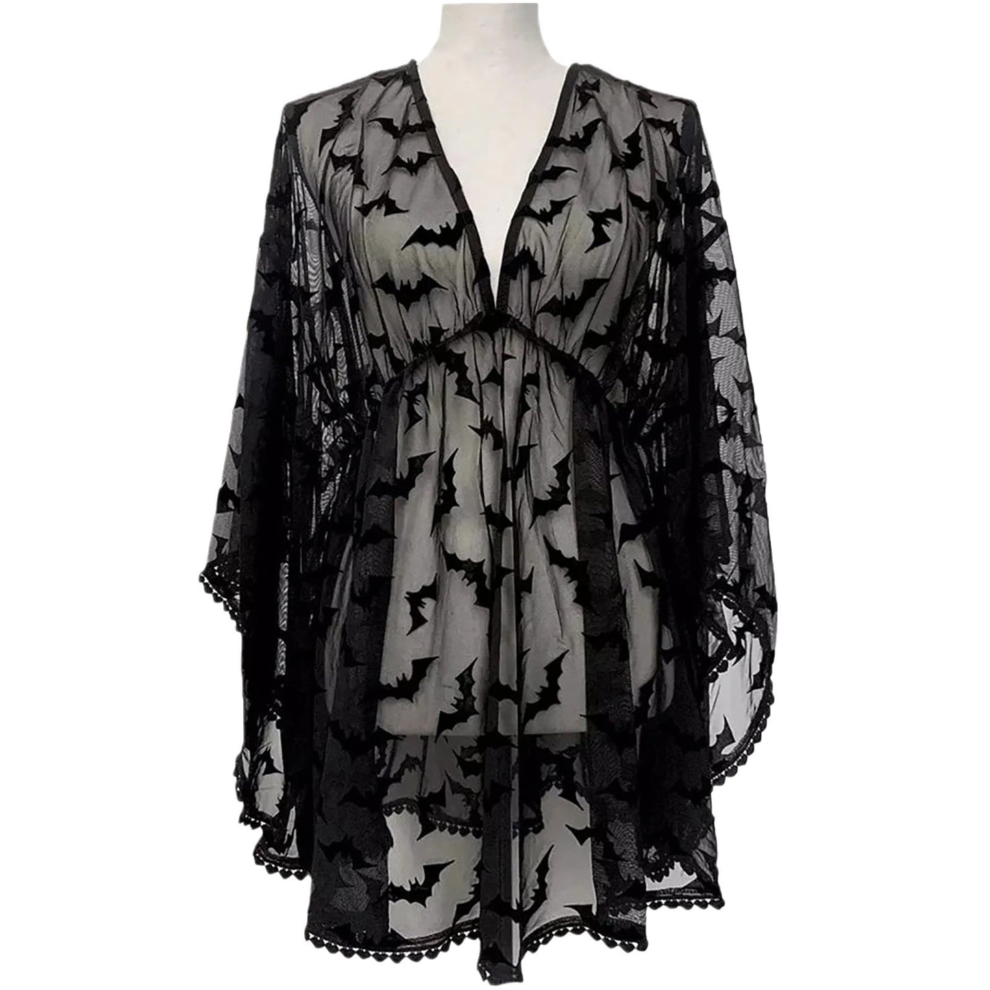 Foreign Trade Halloween Sex Sexy Perspective Beach Nightgown Women Hot Tease Deep V Temptation Bat Bathrobe