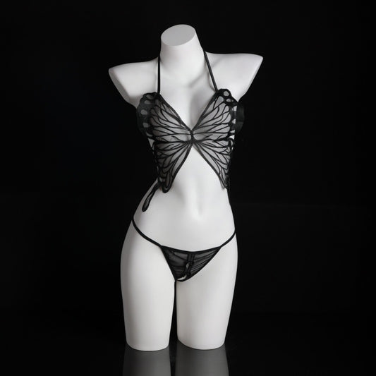 LS Sexy Lingerie Sexy Lace Butterfly Perspective Pure Desire Small Breast Three-Point Bellyband Free Take-Off Suit 8339