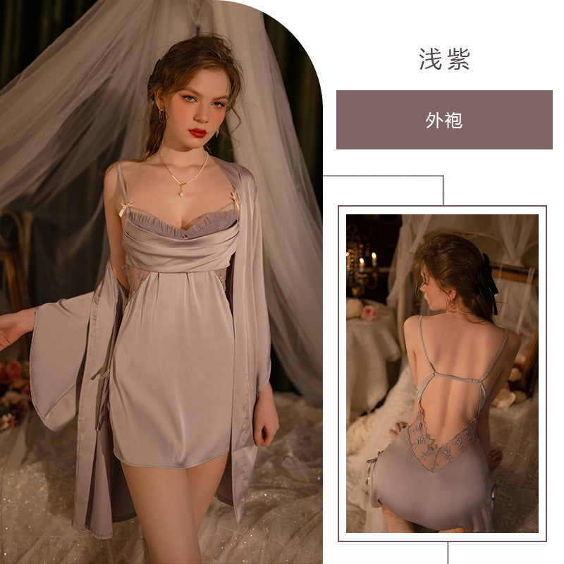 Ying New Pajamas Women's Spring Lace Backless Small Chest Hollow Sex Temptation Pure Desire Sling Nightgown 2304